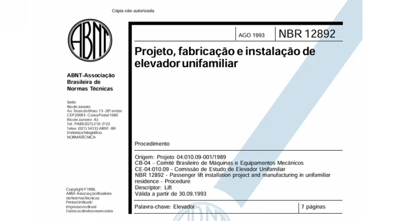 NBR 12892: Guia Completo para Engenheiros, Arquitetos e Projetistas sobre Elevadores Unifamiliares